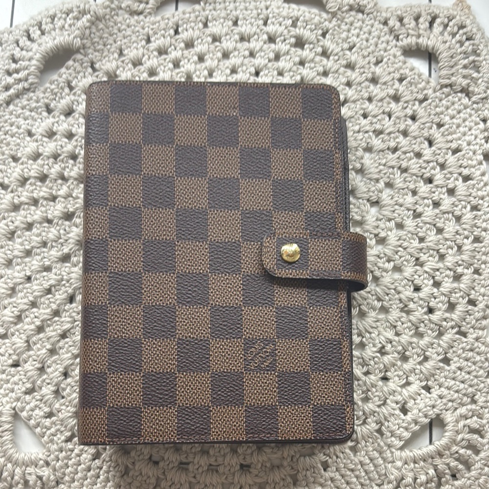 Agenda MM gold rings- Louis Vuitton Damier Ebene Brown Planner Cover